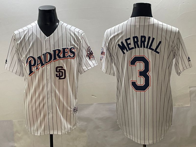 Men 2025 San Diego Padres #3 Merrill White Stripe Throwback Game Nike MLB Jersey style 9